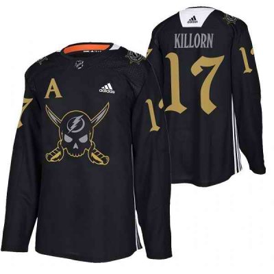 Men's Tampa Bay Lightning #17 Alex Killorn Black Gasparilla inspired Pirate-themed Warmup Stitched Jersy