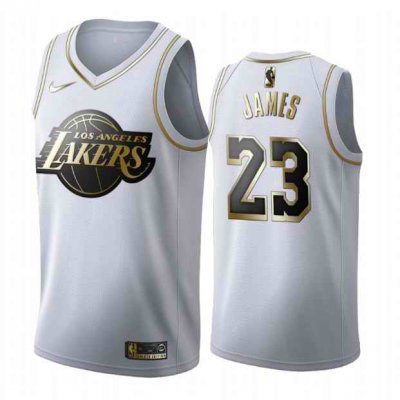 Men's Los Angeles Lakers #23 LeBron James White 2019 Golden Edition Stitched NBA Jersey