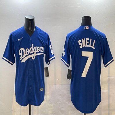 Men's Los Angeles Dodgers #7 Blake Snell Royal Cool Base Stitched Baseball Jersey