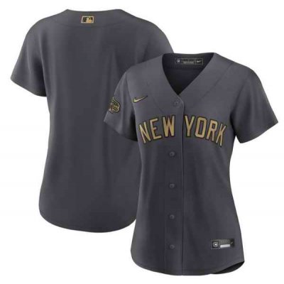 Women's New York Yankees Blank 2022 All-Star Charcoal Stitched Baseball Jersey(Run Small)