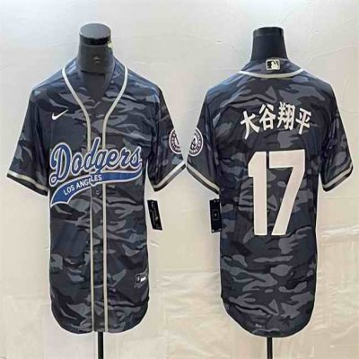 Men's Los Angeles Dodgers #17 ''?? Grey Camo Cool Base With Patch Stitched Baseball Jersey