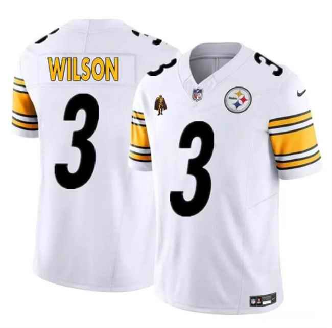 Men's Pittsburgh Steelers #3 Russell Wilson White 2024 F.U.S.E. With Walter Payton Patch Vapor Untouchable Limited Stitched Jersey