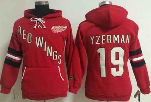 Detroit Red Wings #19 Steve Yzerman Red Women's Old Time Heidi NHL Hoodie