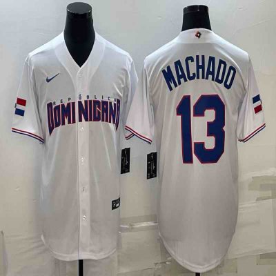 Men's Dominican Republic Baseball #13 Manny Machado 2023 White World Baseball Classic Stitched Jersey