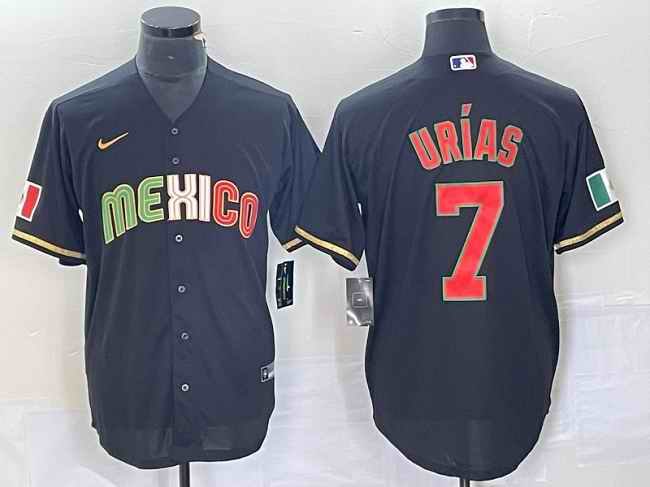 Men's Mexico Baseball #7 Julio Ur'as Black 2023 World Baseball Classic Stitched Jersey