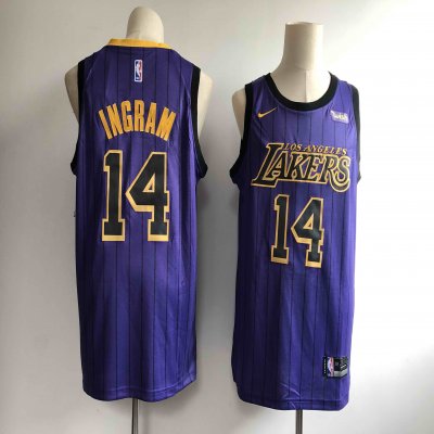 Men's Los Angeles Lakers #14 Brandon Ingram Purple 2018/19 City Edition Swingman Stitched NBA Jersey