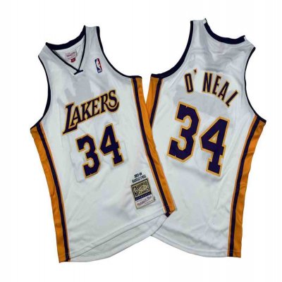 Men's Los Angeles Lakers #34 Shaquille O'Neal White 2003-04 Throwback basketball Jersey