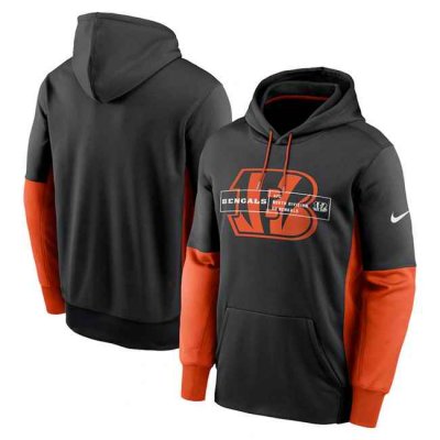 Men's Cincinnati Bengals Black Color Block Fleece Performance Pullover Hoodie