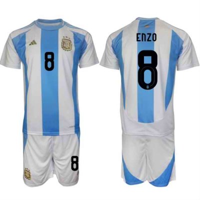 Men's Argentina #8 Enzo White/Blue 2024-25 Home Soccer Jersey Suit