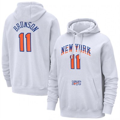 Men's New York Knicks #11 Jalen Brunson White 2024/25 City Edition Essential Club Pullover Hoodie