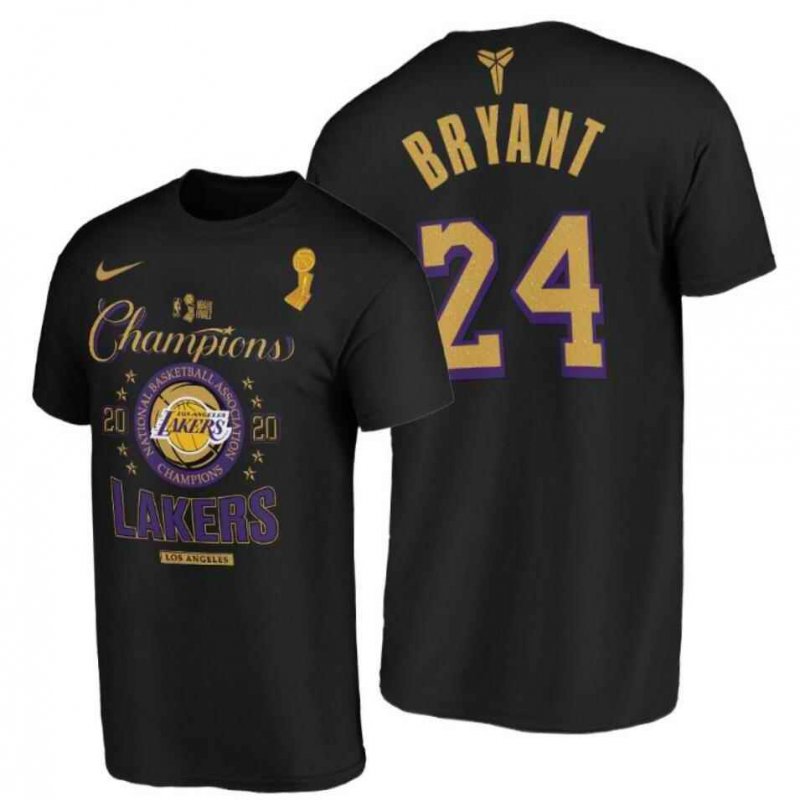 Men's Los Angeles Lakers #24 Kobe Bryant 2020 Black Finals Champions Locker Room T-Shirt