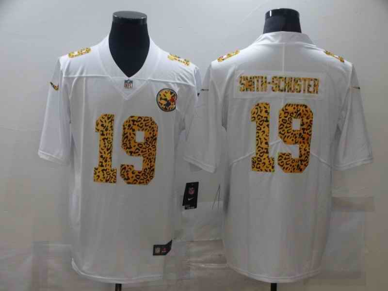 Men's Pittsburgh Steelers #19 JuJu Smith-Schuster 2020 White Leopard Print Fashion Limited Stitched Jersey