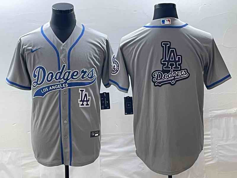 Men's Los Angeles Dodgers Gray Team Big Logo With Patch Cool Base Stitched Baseball Jersey