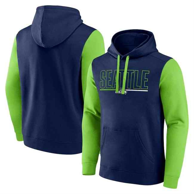 Men's Seattle Seahawks Navy/Neon Green Outline Pullover Hoodie