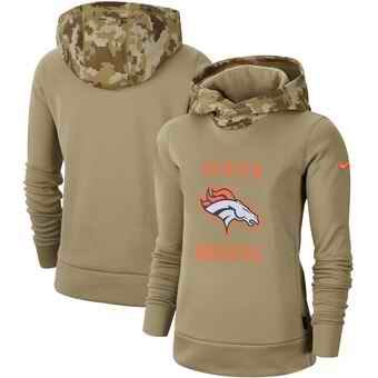 Women's Denver Broncos Khaki 2019 Salute to Service Therma Pullover Hoodie(Run Small)