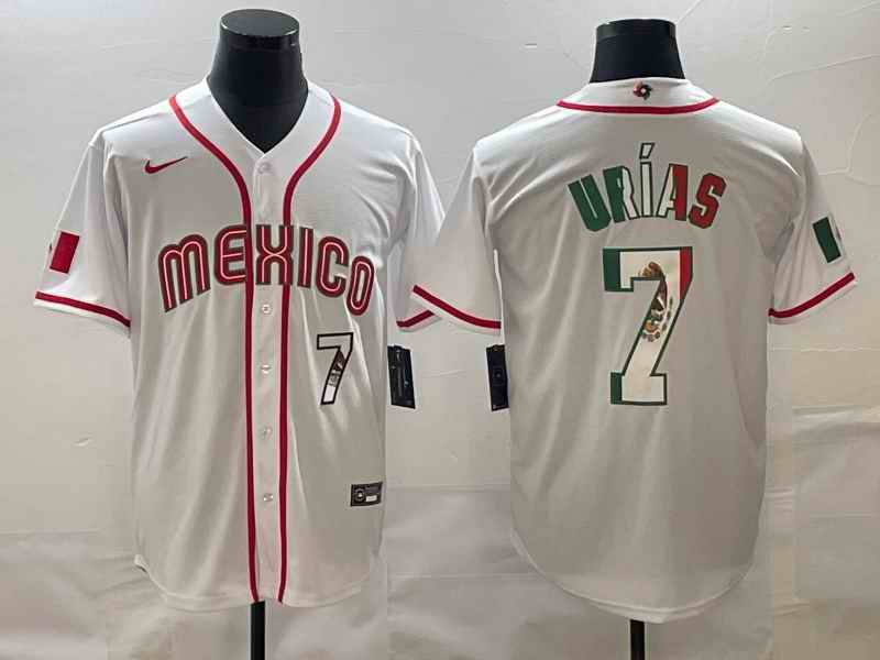 Men's Mexico Baseball #7 Julio Ur'as 2023 White World Baseball Classic Stitched Jersey