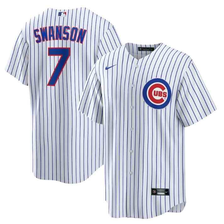 Men's Chicago Cubs #7 Dansby Swanson White Cool Base Stitched Baseball Jersey