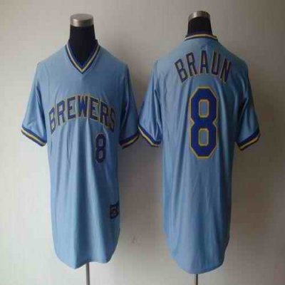 Brewers #8 Ryan Braun Light Blue Cooperstown Stitched MLB Jersey