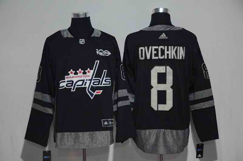 Washington Capitals #8 Alex Ovechkin Black Men's 1917-2017 100th  Anniversary Stitched NHL Jersey