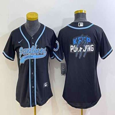 Youth Carolina Panthers Black Team Big Logo With Patch Cool Base Stitched Baseball Jersey