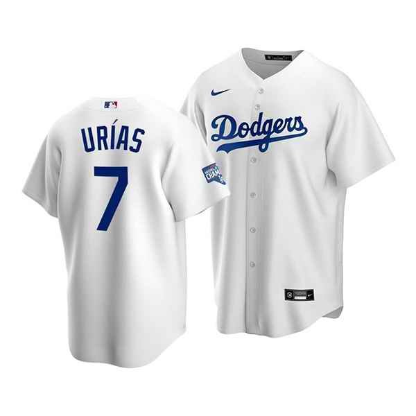 Men's Los Angeles Dodgers #7 Julio Urias White 2020 World Series Champions Home Patch Stitched Jersey