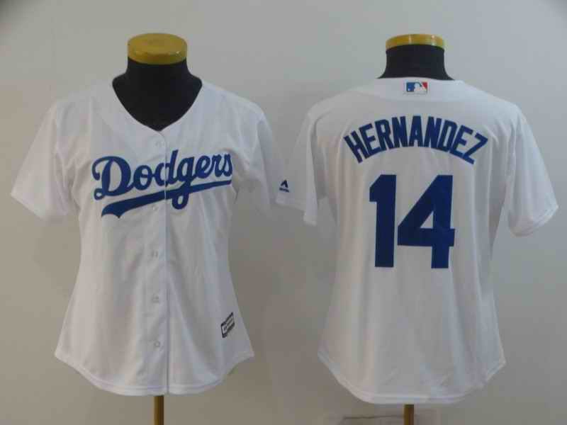 Women's Los Angeles Dodgers #14 Kike Hernandez White Cool Base Stitched MLB Jersey(Run Small)