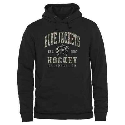 Men's Columbus Blue Jackets Black Camo Stack Pullover Hoodie