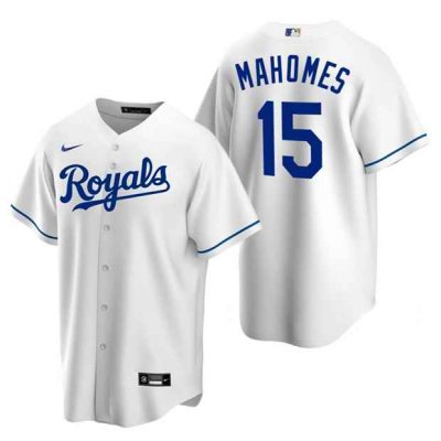 Men's Kansas City Royals #15 Patrick Mahomes White Cool Base Stitched Jersey