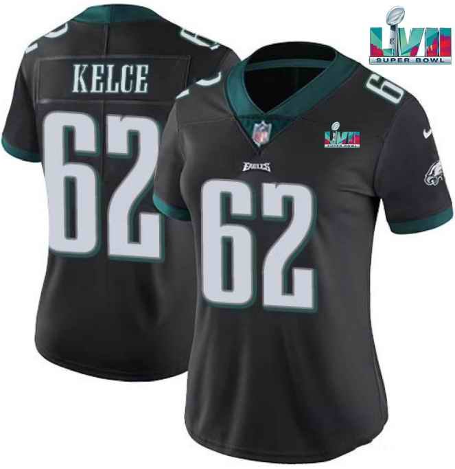 Women's Philadelphia Eagles #62 Jason Kelce Black Super Bowl LVII PatchVapor Untouchable Limited Stitched Football Jersey(Run Small)