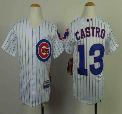 Cubs #13 Starlin Castro White(Blue Strip) Cool Base Stitched Youth MLB Jersey