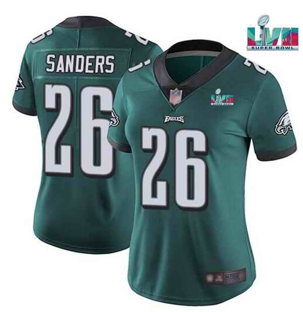 Women's Philadelphia Eagles #26 Miles Sanders Green Super Bolw LVII Patch Vapor Untouchable Limited Stitched Football Jersey(Run Small)