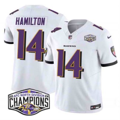 Men's Baltimore Ravens #14 Kyle Hamilton White F.U.S.E 2024 AFC North Division Champions Vapor Limited Football Jersey