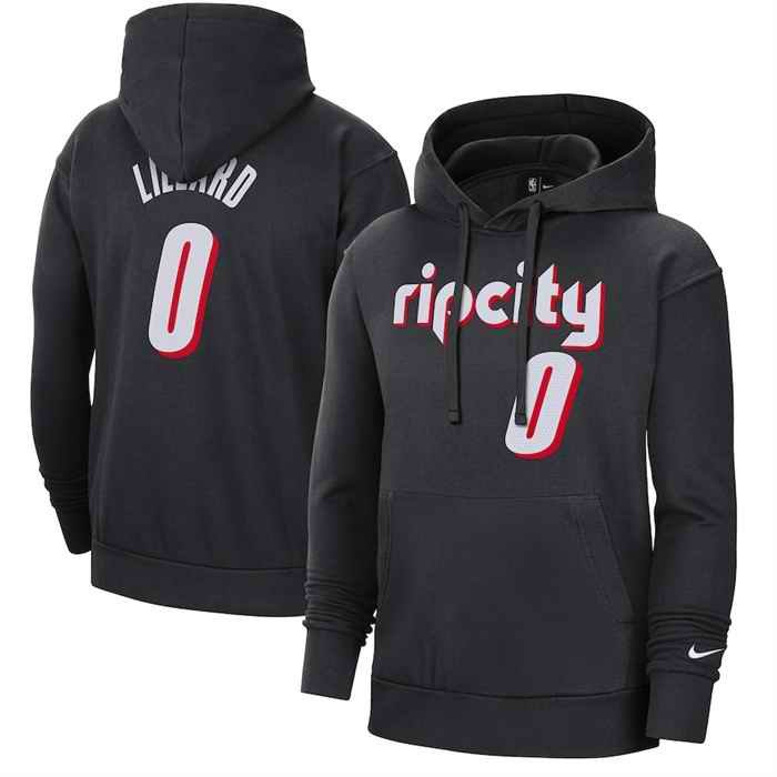 Men's Portland Trail Blazers #0 Damian Lillard Black 2021/22 City Edition Name & Number  Essential Pullover Hoodie