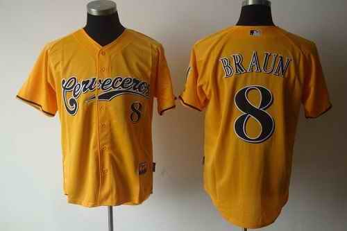 Brewers #8 Ryan Braun Yellow Cerveceros Cool Base Stitched MLB Jersey