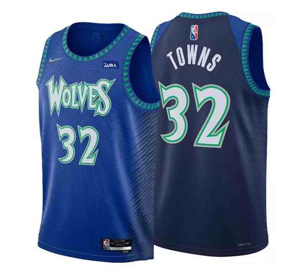 Youth Minnesota Timberwolves #32 Karl-Anthony Town 2021/22 Blue City Edition 75th Anniversary Swingman Stitched Jersey