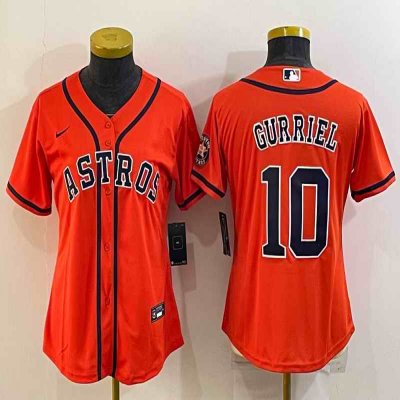 Women's Houston Astros #10 Yuli Gurriel Orange With Patch Cool Base Stitched Baseball Jersey(Run Small)