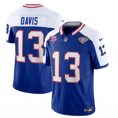 Men's Buffalo Bills #13 Gabe Davis Blue/White 35th And 75th Patch 2023 F.U.S.E. Throwback Vapor Untouchable Limited Stitched Jersey