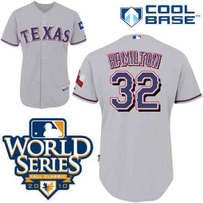 Rangers #32 Josh Hamilton Grey 2010 World Series Patch Stitched Youth MLB Jersey