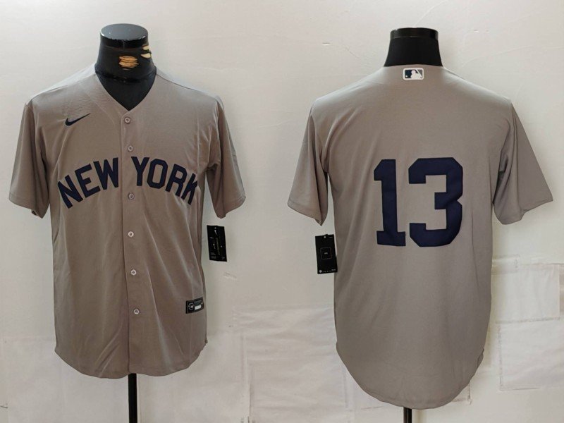 Men's New York Yankees #13 Jazz Chisholm Jr Grey Cool Base Stitched Baseball Jersey