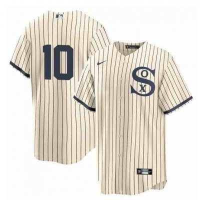 Men's Chicago White Sox #10 Yoan Moncada 2021 Cream/Navy Field of Dreams Cool Base Stitched Jersey