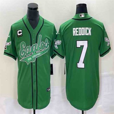 Men's Philadelphia Eagles #7 Haason Reddick Green With 3-star C Patch Cool Base Stitched Baseball Jersey