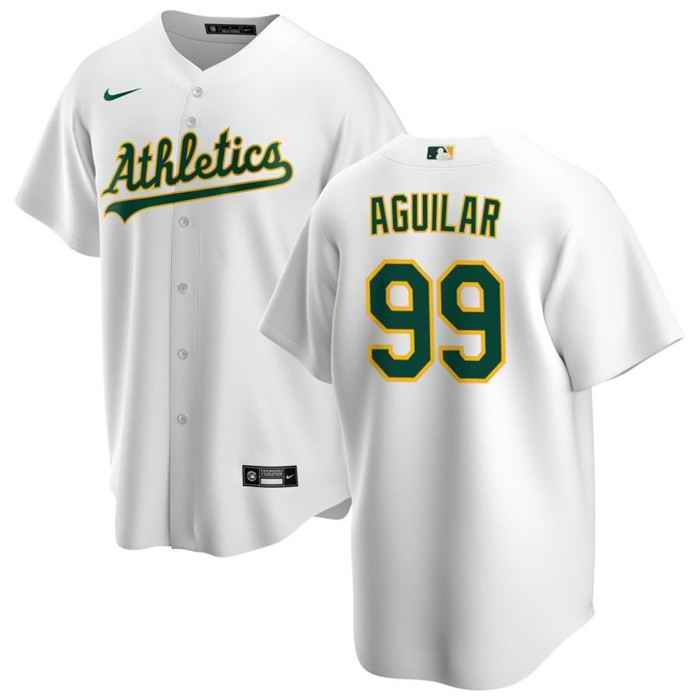 Men's Oakland Athletics #99 Jes's Aguilar White Cool Base Stitched Jersey