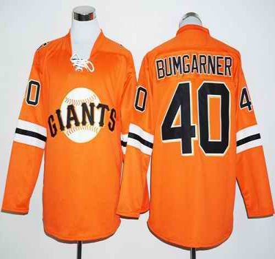 Giants #40 Madison Bumgarner Orange Long Sleeve Stitched MLB Jersey