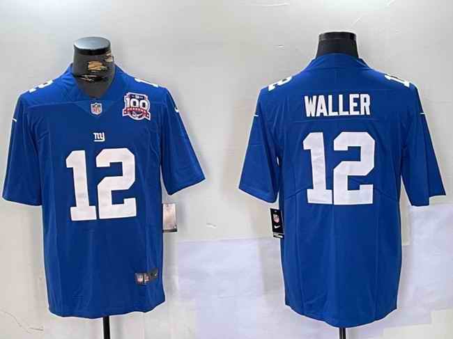 Men's New York Giants #12 Darren Waller Blue With 100TH Season Patch Vapor Untouchable Limited Stitched Jersey