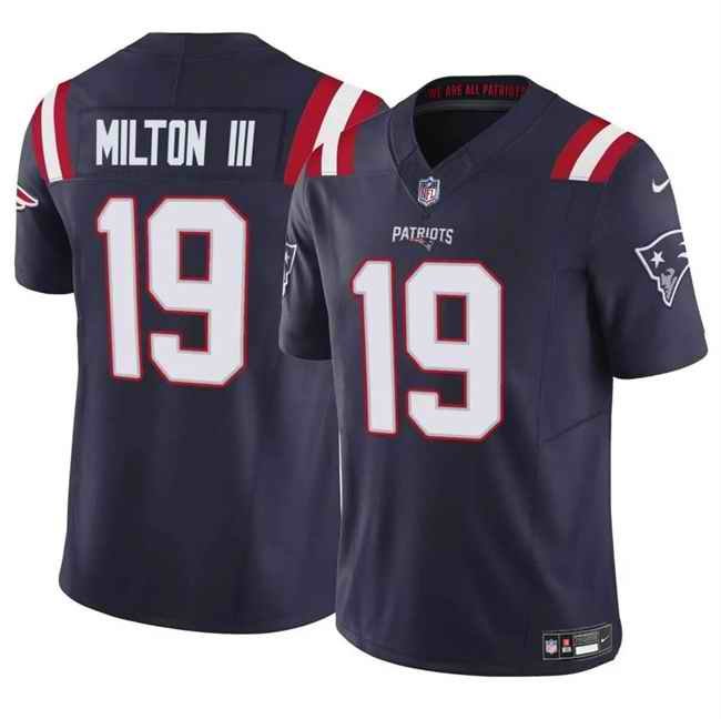 Men's New England Patriots #19 Joe Milton III Navy 2024 F.U.S.E. Vapor Limited Stitched Football Jersey