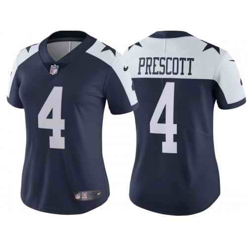 Women's Dallas Cowboys #4 Dak Prescott Navy Thanksgiving Limited Stitched Jersey(Run Small'