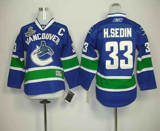 Canucks 2011 Stanley Cup Finals #33 Henrik Sedin Blue Youth Stitched NHL Jersey