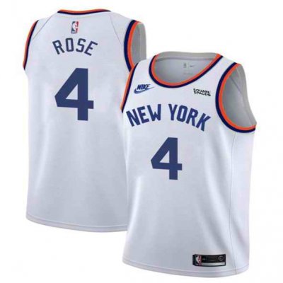 Men's New Yok Knicks #4 Derrick Rose 2021/2022 White City Edition Stitched Jersey