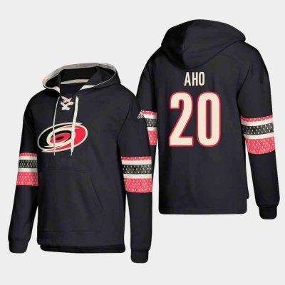 Men's Carolina Hurricanes #20 Sebastian Aho Black Ageless Must-Have Lace-Up Pullover Hoodie