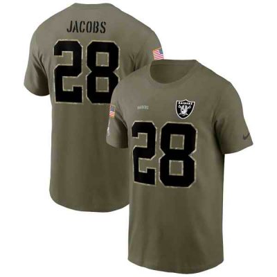 Men's Las Vegas Raiders #28 Josh Jacobs 2022 Olive Salute to Service T-Shirt